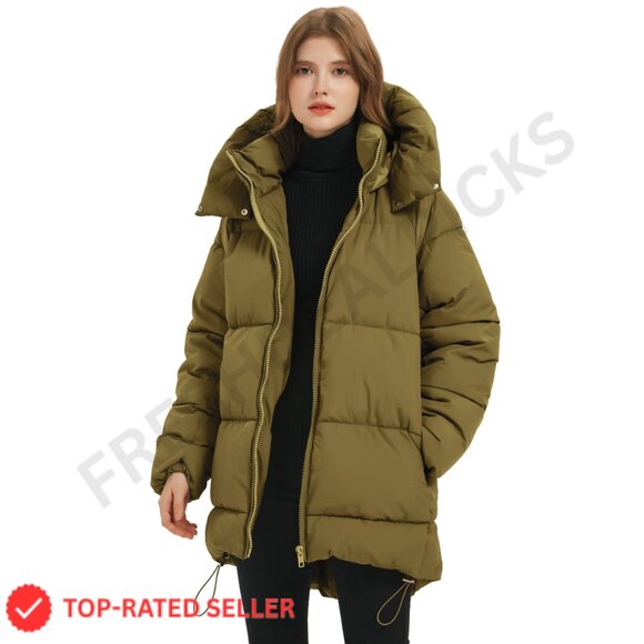 Mid-Length Puffer Hooded Jacket Winter Warm Coat Thick Outerwear